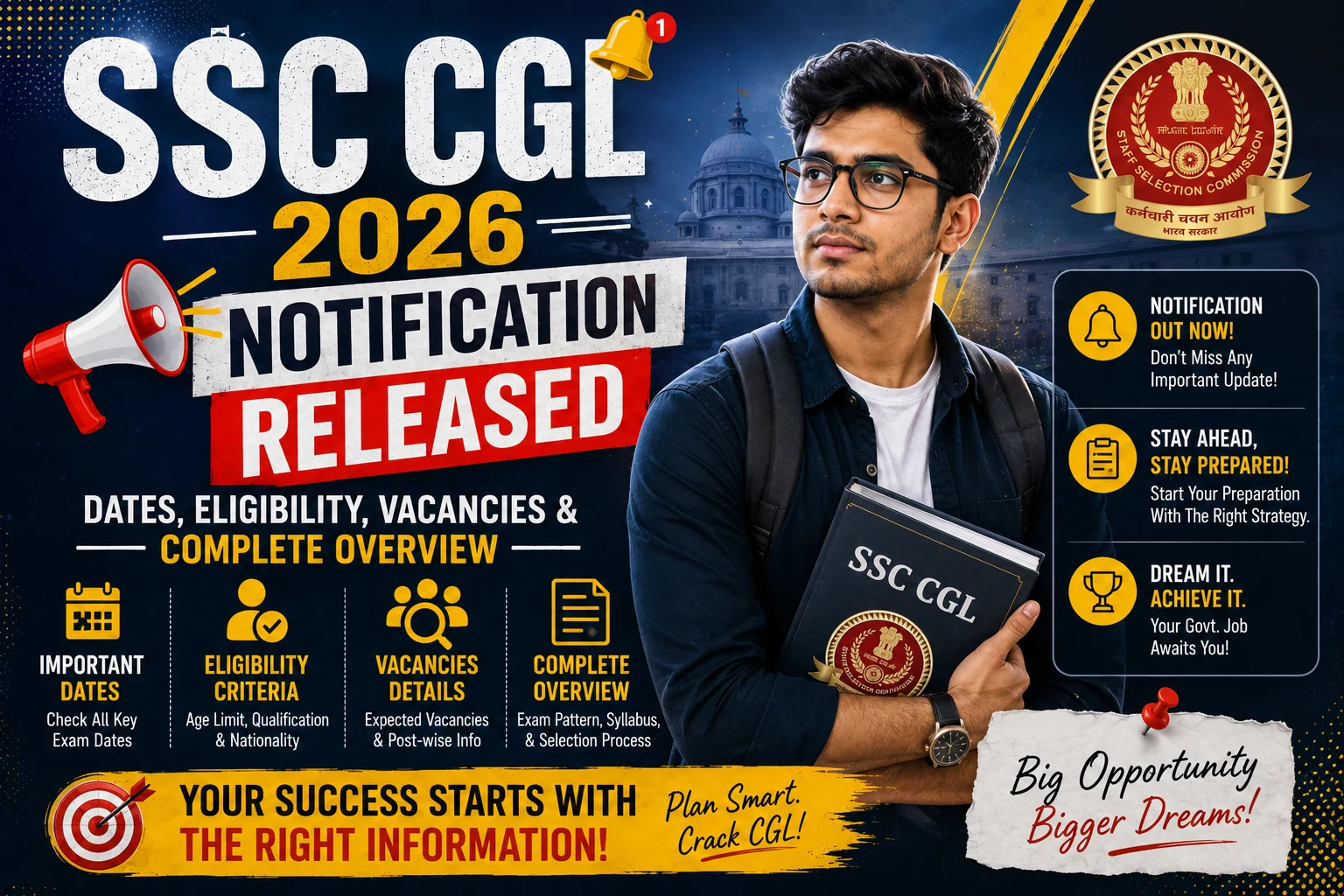 SSC CGL 2026 Notification Released — Dates, Eligibility, Vacancies & Complete Overview