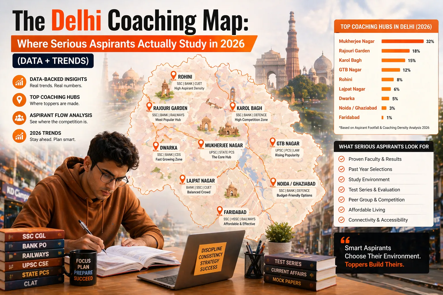 The Delhi Coaching Map: Where Serious Aspirants Actually Study in 2026 (Data + Trends)