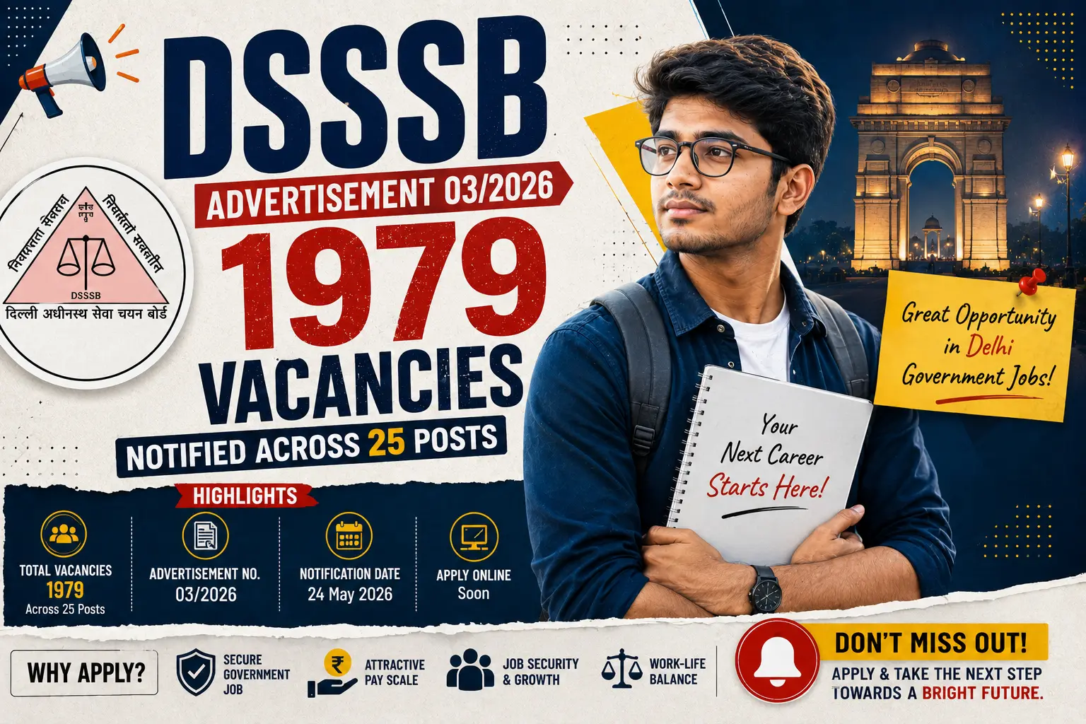 DSSSB Advertisement 03/2026 — 1979 Vacancies Notified Across 25 Posts