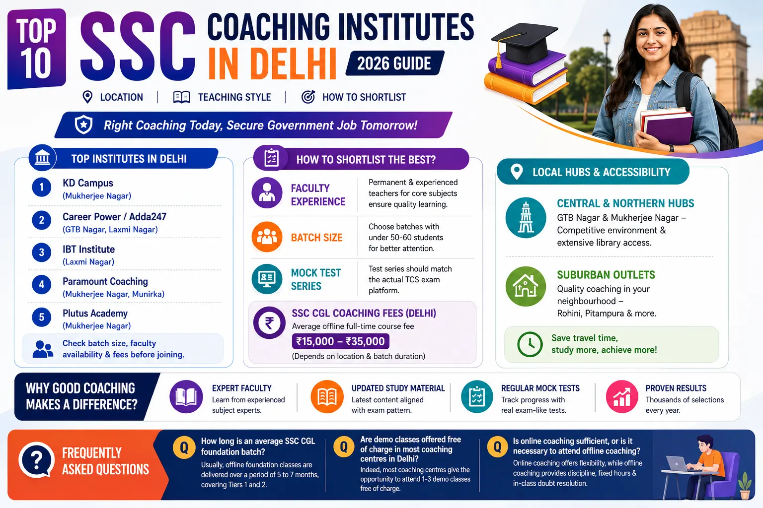 Top 10 SSC Coaching Institutes in Delhi (2026): Location, Teaching Style and How to Shortlist